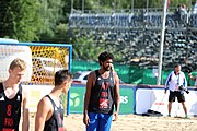 Deutsch: Beachhandball Europameisterschaften 2019 (Beach handball Euro); Tag 1: 2. Juli 2019 – Männer, Vorrunde Gruppe D, Frankreich-Montenegro 2:0 (19:7, 18:9) English: Beach handball Euro; Day 1: 2 July 2019 – Men Preliminary Round Group D – France-Montenegro 2:0 (19:7, 18:9)