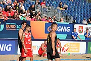 Deutsch: Beachhandball Europameisterschaften 2019 (Beach handball Euro); Tag 1: 2. Juli 2019 – Männer, Vorrunde Gruppe D, Polen-Schweden 2:1 (18:10, 15:9; 8:6) English: Beach handball Euro; Day 1: 2 July 2019 – Men Preliminary Round Group D – Poland-Sweden 2:1 (18:10, 15:9; 8:6)