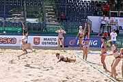 Deutsch: Beachhandball Europameisterschaften 2019 (Beach handball Euro); Tag 2: 3. Juli 2019 – Frauen, Vorrunde Gruppe C, Spanien-Griechenland 2:1 (12:20, 18:16; 8:2) English: Beach handball Euro; Day 2: 3 July 2019 – Women Preliminary Round Group C – Spain-Greece 2:1 (12:20, 18:16; 8:2)