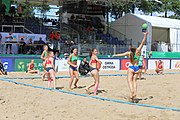 Deutsch: Beachhandball Europameisterschaften 2019 (Beach handball Euro); Tag 2: 3. Juli 2019 – Frauen, Vorrunde Gruppe D, Ukraine-Deutschland 2:0 (23:22, 32:24) English: Beach handball Euro; Day 2: 3 July 2019 – Women Preliminary Round Group D – Ukraine-Germany 2:0 (23:22, 32:24)