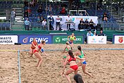 Deutsch: Beachhandball Europameisterschaften 2019 (Beach handball Euro); Tag 4: 5. Juli 2019 – Frauen, Viertelfinale, Kroatien-Ukraine 2:0 (21:20, 21:18) English: Beach handball Euro; Day 4: 5 July 2019 – Quarter Final Women – Croatia-Ukraine 2:0 (21:20, 21:18)