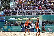 Deutsch: Beachvolleyball bei den Olympischen Jugendspielen 2018; Tag 11, 17. Oktober 2018; Jungen,Finale – Niederlande (Matthew Immers/Yorick de Groot)-Schweden (David Åhman/Jonatan Hellvig) 0:2 (20–22/15–21) English: Beach volleyball at the 2018 Summer Youth Olympics at 17 October 2018 – Final – Netherlands (Matthew Immers/Yorick de Groot)-Sweden (David Åhman/Jonatan Hellvig) 0:2 (20–22/15–21)