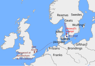 Beowulf tribes and locations. See also Scandza for Scandinavia's political fragmentation in the 6th century. Beowulf Tribes.svg