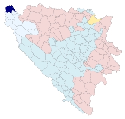 ボスニア・ヘルツェゴビナでのヴェリカ・クラドゥシャの位置の位置図