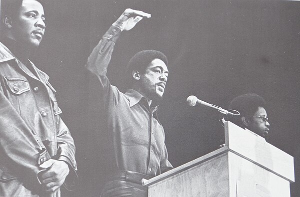 Black Panther Bobby Seale at John Sinclair Freedom Rally on 10 December 1971 at Crisler Arena in Ann Arbor, Michigan