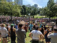 A section of the crowd at the 2017 counter-protest Barzola co-organized in Boston. Boston Free Speech rally counterprotesters.jpg