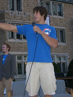 Quinn at the Dillon Hall pep rally during his time at Notre Dame