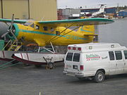 Looking from the cockpit of a Buffalo Airways DC3 at Yellowknife towards a Noorduyn Norseman. The DC3 is the first aircraft purchased by "Buffalo" Joe McBryan.