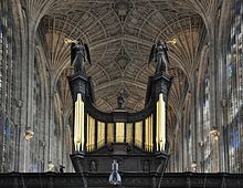 Organ scholars often gain experience on a cathedral or collegiate chapel organ, such as this one at King's College Chapel, Cambridge Cambridge King's College Chapel organ.jpg