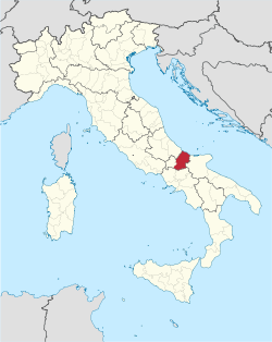 Map highlighting the location of the province of Campobasso in Italy