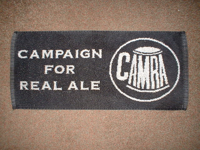 CAMRA logo on a bar towel