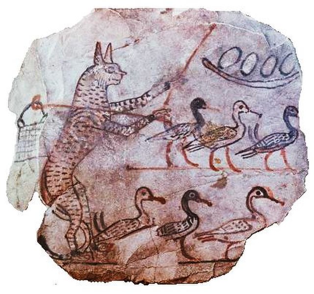 Anthropomorphic cat guarding geese, Egypt, c. 1120 BCE