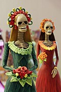 Representations of Catrina, one of the most popular figures of the Day of the Dead celebrations in Mexico