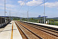 Čeština: Nová železniční zastávka Cerhovice ležící na území obce Újezd. Směr do Plzně. English: New railway station in Cerhovice, Czech Republic