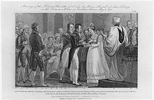 Engraving of the wedding of Charlotte and Leopold in 1816 (Source: Wikimedia)