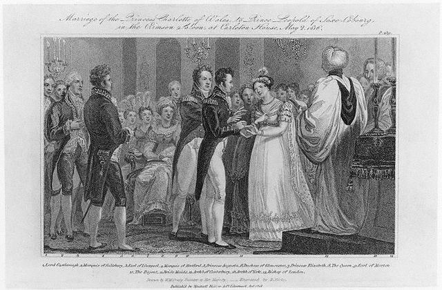 Engraving of the wedding of Charlotte and Leopold in 1816