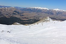 Looking down on the Mount Cheeseman ski field