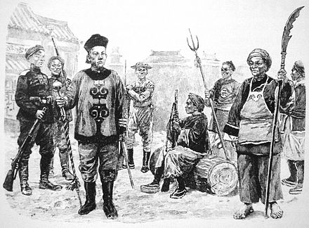 Chinese soldiers in Boxer Rebellion; the left is a Bannerman