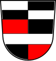 Gemeinde Höchstädt i.Fichtelgebirge Unter einem von Silber und Schwarz gevierten Schildhaupt geviert von Rot und Schwarz, belegt mit einem silbernen Balken.