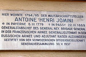 Plaque commémorative du passage d'Antoine de Jomini, historien et critique militaire, sur une maison d'Aarau.