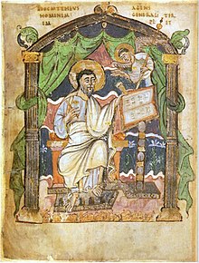 Miniature of St Matthew in gospels presented by Æthelstan to Christ Church, Canterbury