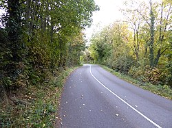 Jalan negara yang memisahkan Tuitestown (kanan) dan Gartlandstown (kiri) townlands