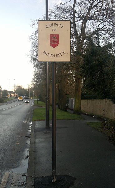 County of Middlesex sign in 2014, on the border between the London Boroughs of Barnet and Enfield.