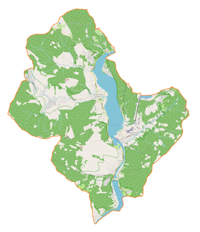 Mapa konturowa gminy Czernichów, blisko centrum na prawo znajduje się punkt z opisem „Żar”