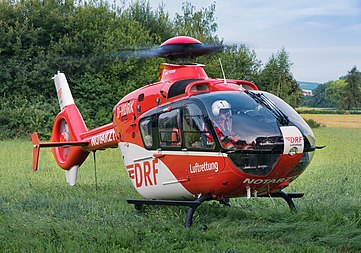 English: Deutsche Rettungsflugwacht (DRF) Eurocopter EC135 P2 "Christoph 44" Air Ambulance Helicopter (reg. D-HDRK, s/n 0477) preparing for takeoff in Göttingen, Germany. Christoph 44 is called through PSAP Göttingen and stationed at the university hospital of Georg-August-University of Göttingen. Deutsch: Deutsche Rettungsflugwacht (DRF) Eurocopter EC135 P2 "Christoph 44" Rettungshubschrauber (Reg. D-HDRK, s/n 0477) bei den Startvorbereitungen in Göttingen. Christoph 44 wird über die Einsatzleitstelle Göttingen angefordert und ist am Universitätsklinikum der Georg-August-Universität Göttingen stationiert.