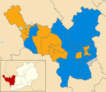 Map showing the winner in each ward for the 2019 Dacorum Borough Council election Dacorum 2019 ward results.svg