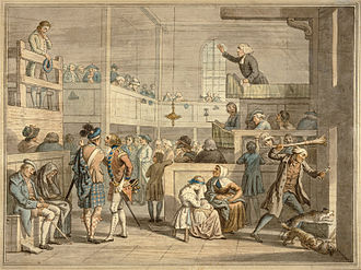 Satirical depiction of a Scottish kirk at the time of Burns. A painting by David Allan. David Allan The Black Stool.jpg