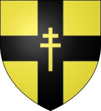 Arms of Viscount de Vesci of Abbeyleix, being a differenced version of his ancestral arms of Vesey: Or, on a cross sable a patriarchal cross of the field De Vesci of Abbey Leix arms.svg