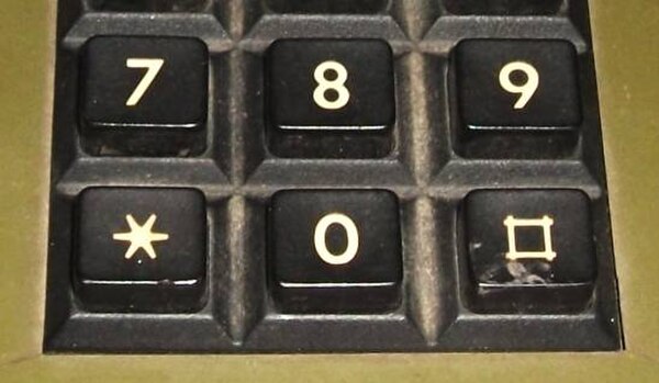 Detail of a telephone keypad displaying the Viewdata square