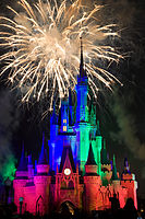 Fireworks show over Cinderella Castle at closing hour. Disneyworld, Orlando 2010