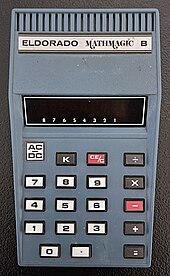 Mathmagic B pocket calculator, circa 1972 Eldorado Mathmagic B.JPG