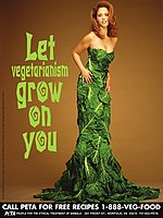 "Let vegetarianism grow on you" kampaň pro PETA. Modelka: Elizabeth Berkley
