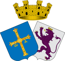 Coat of arms of the Sovereign Council of Asturias and Leon. This state lasted 57 days between August and October 1937. Escudo del Consejo Soberano de Asturias y Leon.svg