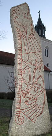 Odin attacked by Fenrir on the Ledberg stone, Sweden Fenris Ledbergsstenen 20041231.jpg