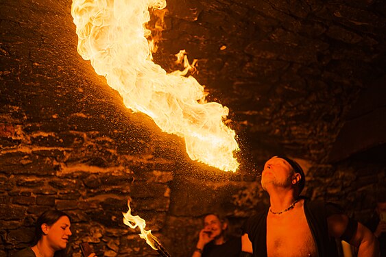 Fire breather in a Prague Restaurant