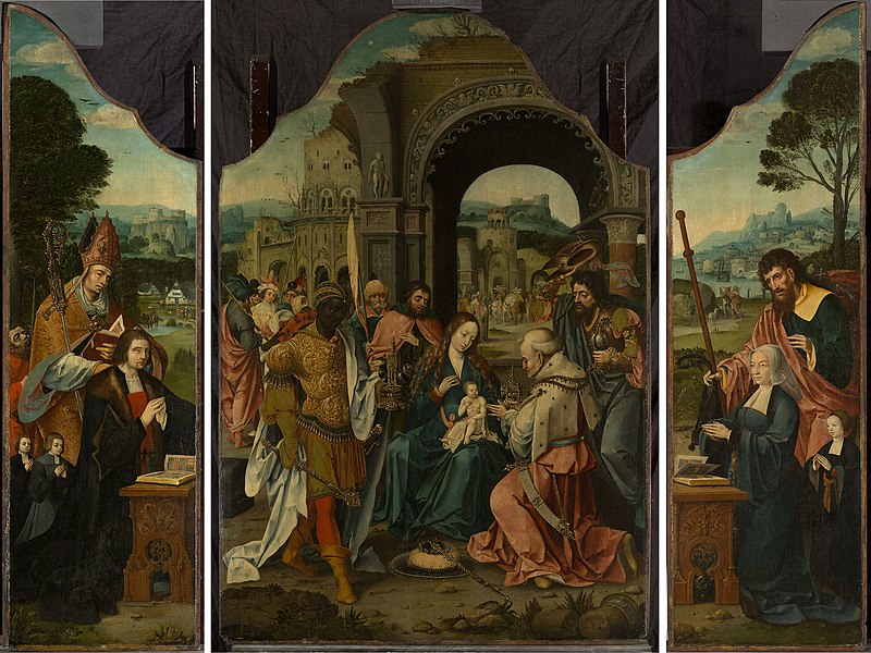 File:Flemish School, Antwerp (c. 1520) - Triptych, Adoration of The Kings, with Saints and Donors - RCIN 404759 - Royal Collection.jpg