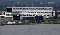 English: Statoil regional and international offices at Fornebu outside Oslo, Norway seen from the sea. Design by the architect office A-lab.