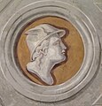 1. äußeres Götterporträt Hermes, aus dem „Spiegel“ des Deckenfreskos Der Olymp (Foto: 1970)