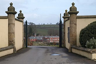 Marley House, a Georgian mansion built by Walter Palk (1742-1819) in the parish of Rattery in Devon, renamed "Syon Abbey" in 1925 when the formerly exiled community of nuns whose antecedents were from Syon Monastery, Twickenham, Middlesex, dissolved by King Henry VIII, took up residence Gateposts, Syon Abbey - geograph.org.uk - 1206358.jpg
