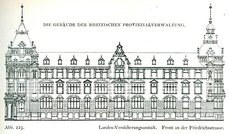Gebäude der Landesversicherungsanstalt der Rheinprovinz, Friedrichstraße, Ecke Adersstraße in Düsseldorf, erbaut von 