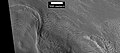 Possível morena na terminação de uma antiga geleira ou montículo em Deuteronilus Mensae, visto pela HiRISE, sob o programa HiWish. A localização dessa imagem é a legenda A na imagem anterior.