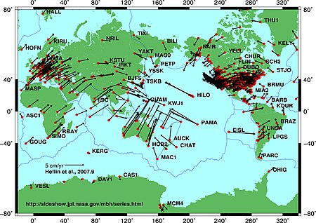 Global plate tectonic movement Global plate motion 2008-04-17.jpg