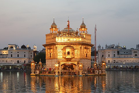 The Golden Temple in Amritsar, Punjab, India at twilight.