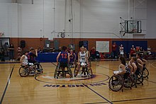 The Lady Movin' Mavs in action against the Great Britain national team in 2019 Great Britain vs. UT Arlington women's wheelchair basketball 2019 05 (in-game action).jpg