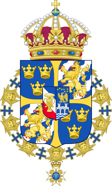 File:Greater coat of arms of Sweden (without ermine mantling, compartment and supporters).svg