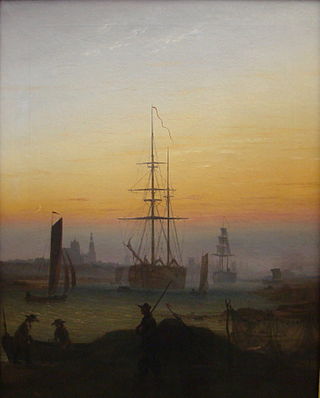 <i>The Port of Greifswald</i> Painting by Caspar David Friedrich